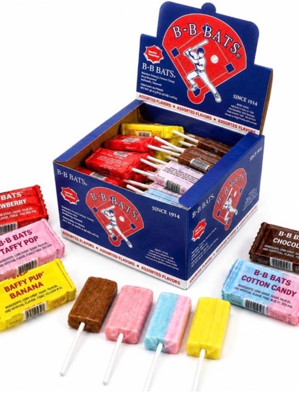 Assorted Flavored Candy Taffy Pops - Blue, Pink, Yellow, Brown